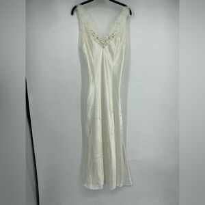 Vintage 90s Victoria Secret Medium White Satin Maxi Slip Dress Bridal Bride Slit